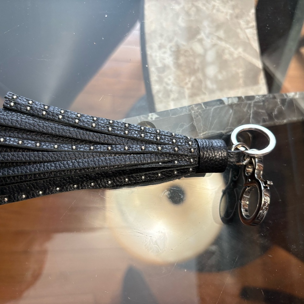 Brighton Black Leather Tassel Key Holder/Bag Charm with Silver Accents